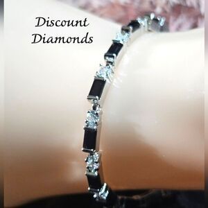 Silver 925 Tennis Bracelet 20 Ct. Black Diamonds & White Baguette Diamonds  